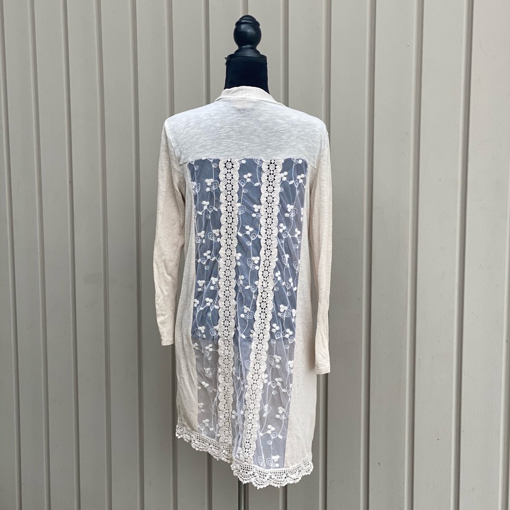 Tan Open Sweater W/ Lace Back Detail